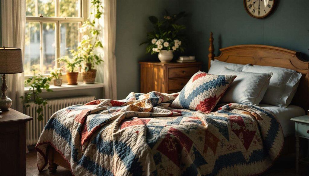 Vintage quilts are the easiest way to add character to a bedroom — and charity shops are full of them