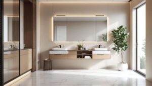 Floating vanities make small bathrooms look twice the size: the trick designers always use